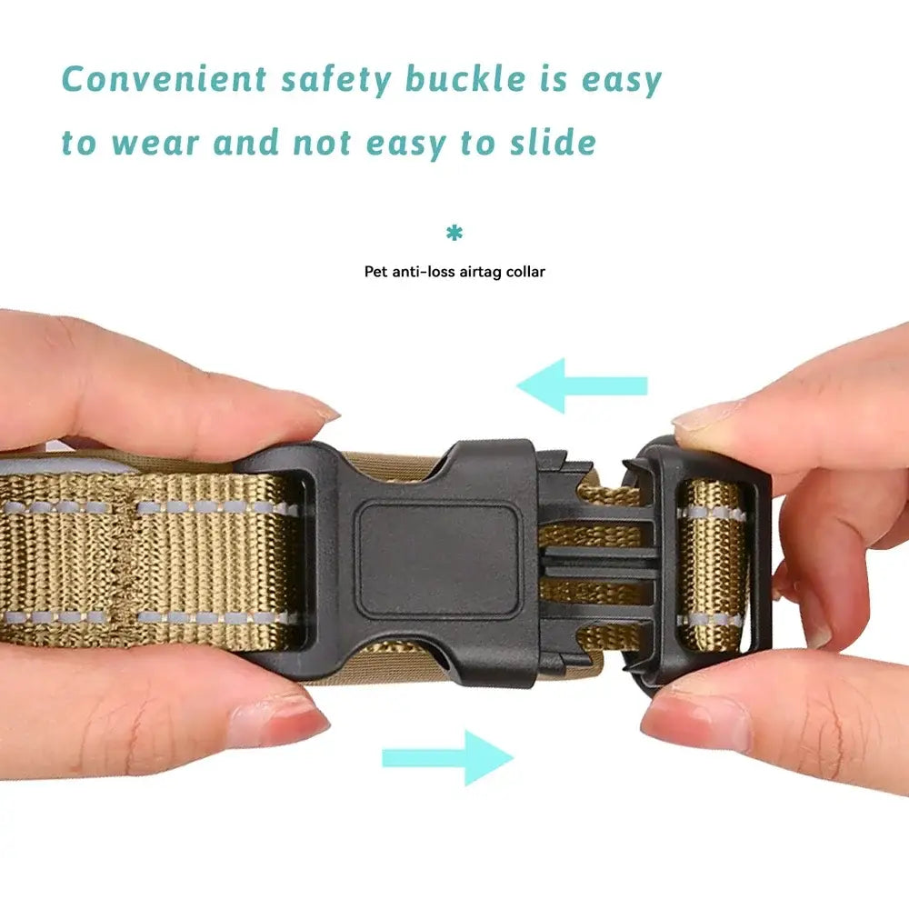 Pet collar buckle with a safety locking mechanism.