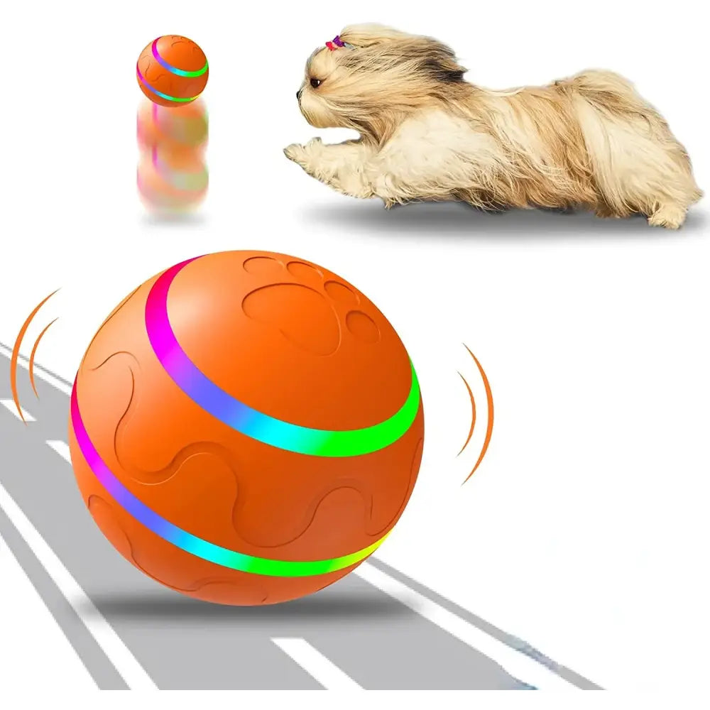 Colorful bouncing ball with vibrant stripes rolling on a surface.