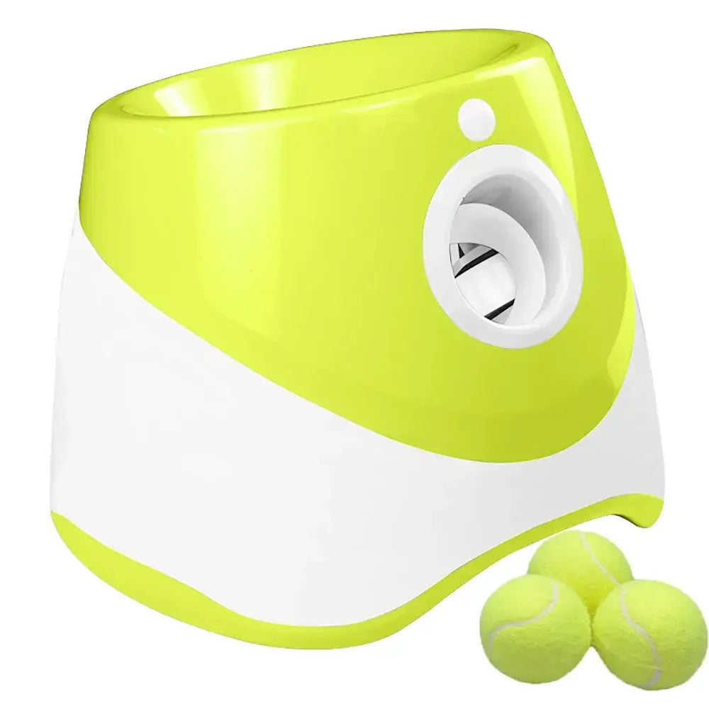 Tennis ball launcher or automatic ball thrower with a bright green and white design.