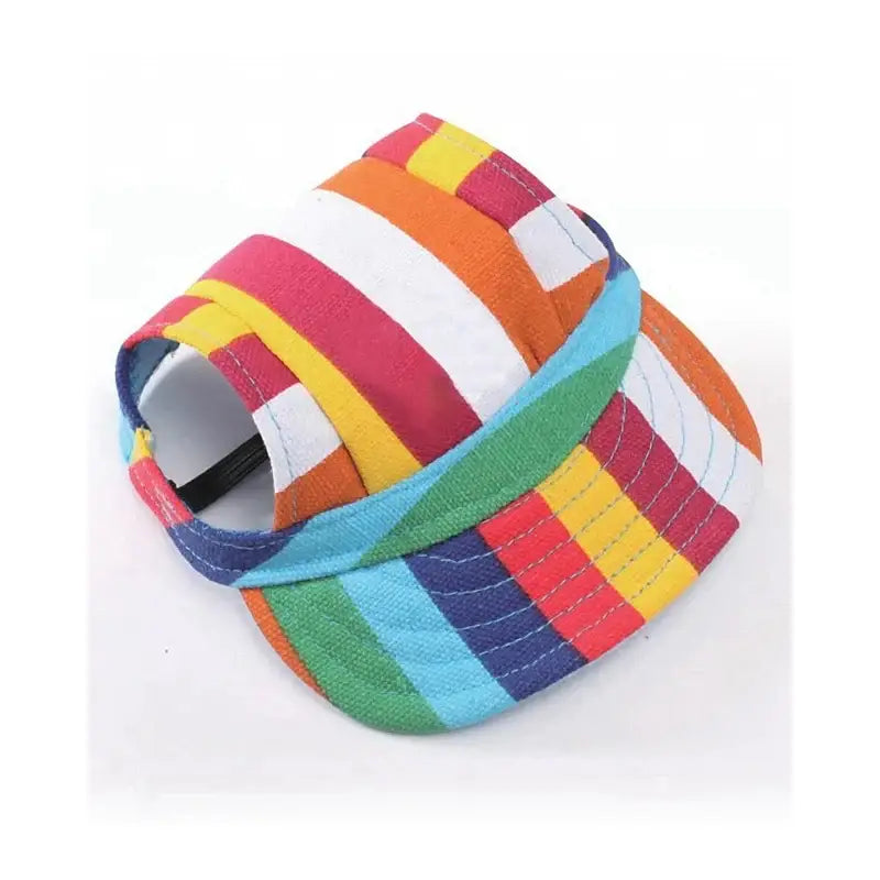 Colorful striped baseball cap with a visor.