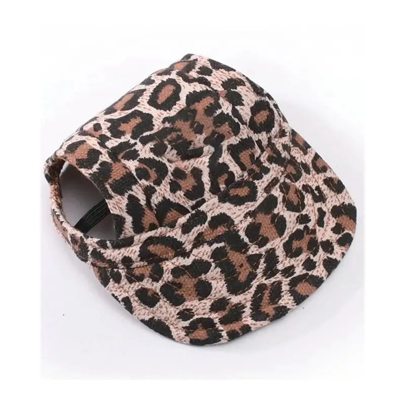 Leopard print baseball-style cap for a dog or small pet.