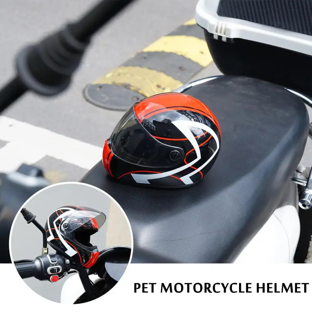 Miniature motorcycle helmet designed for pets.