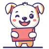 Cute cartoon puppy holding a pink rectangular sign while winking.