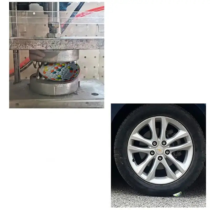 Car wheel with a silver alloy rim.