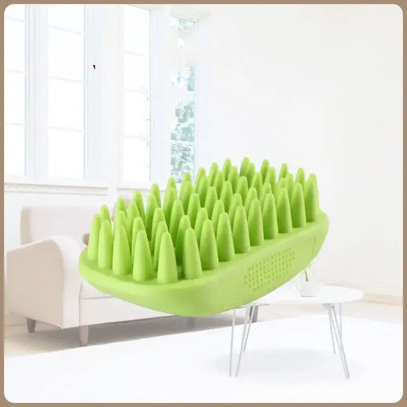 Bright green oval-shaped brush with numerous soft bristles.