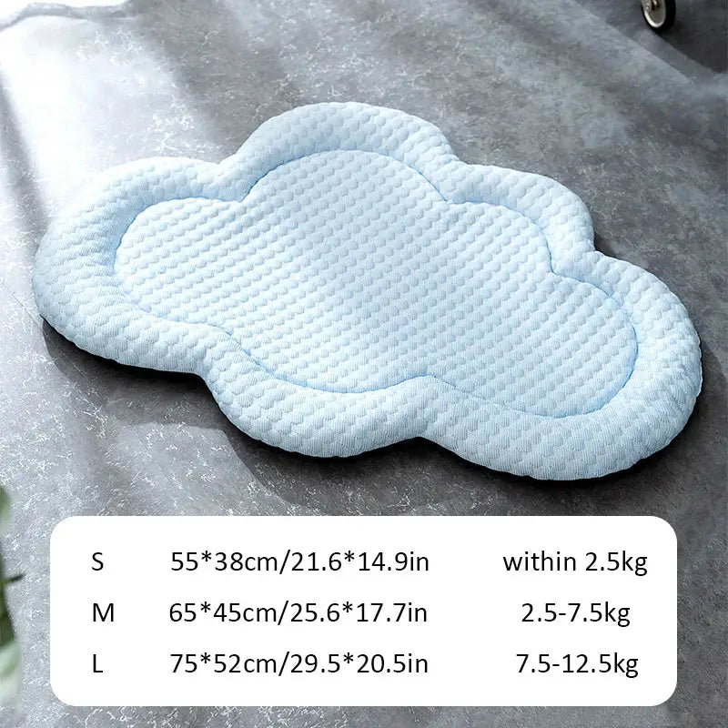 Cloud-shaped memory foam bath mat or rug in light blue color.