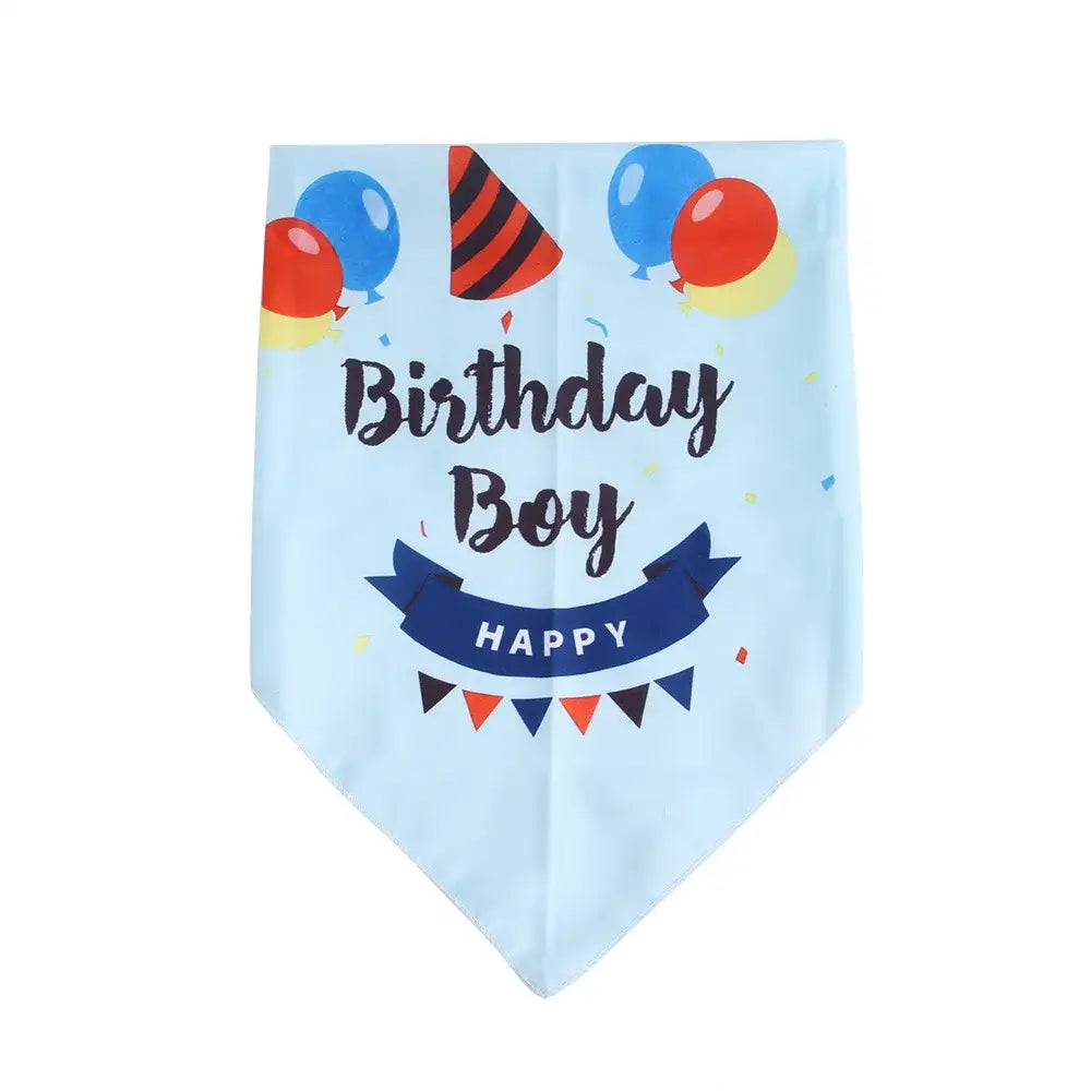 Birthday-themed bandana or neckerchief for a boy with festive decorations.