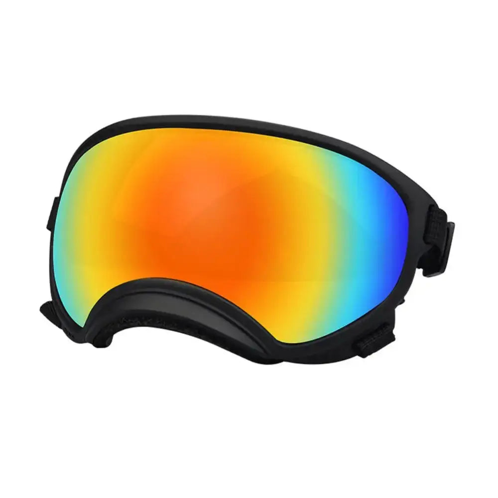 Ski or snowboard goggles with a colorful, iridescent lens.