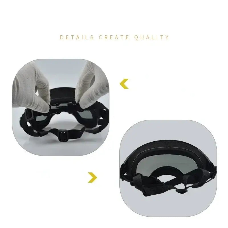 Black protective goggles or eyewear with adjustable straps.