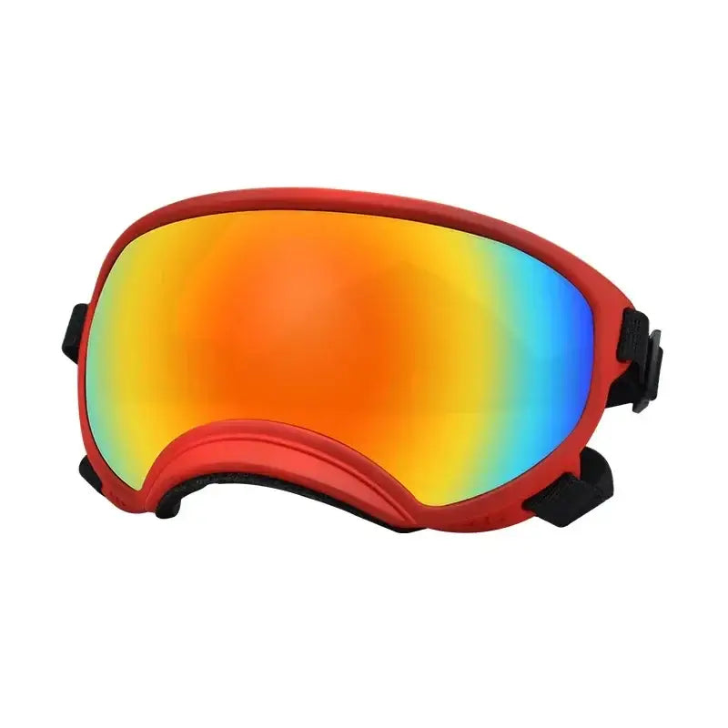 Ski or snowboard goggles with a colorful, iridescent lens.