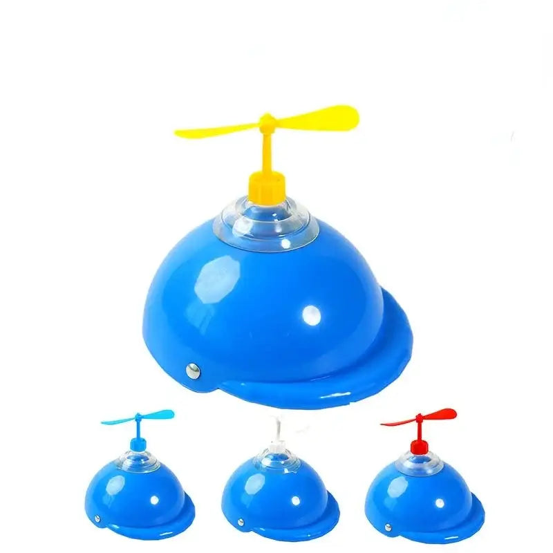 Blue plastic helmet with a yellow propeller on top.