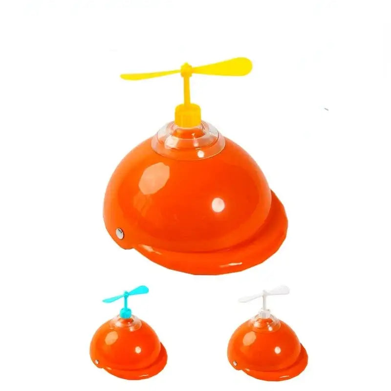 Orange plastic propeller hat with yellow, blue, and white propeller options.