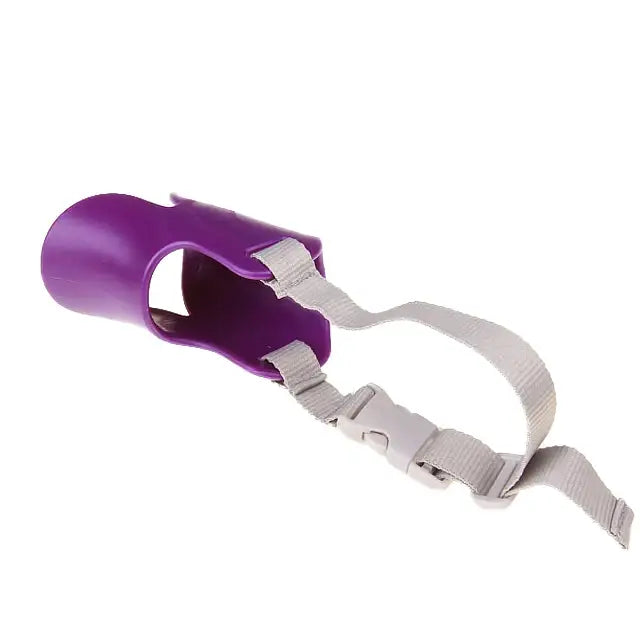 Purple plastic bottle holder with an adjustable strap.