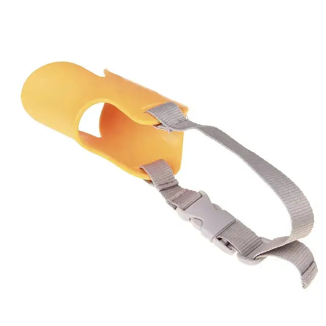 Yellow plastic arm cast or brace with adjustable gray strap.