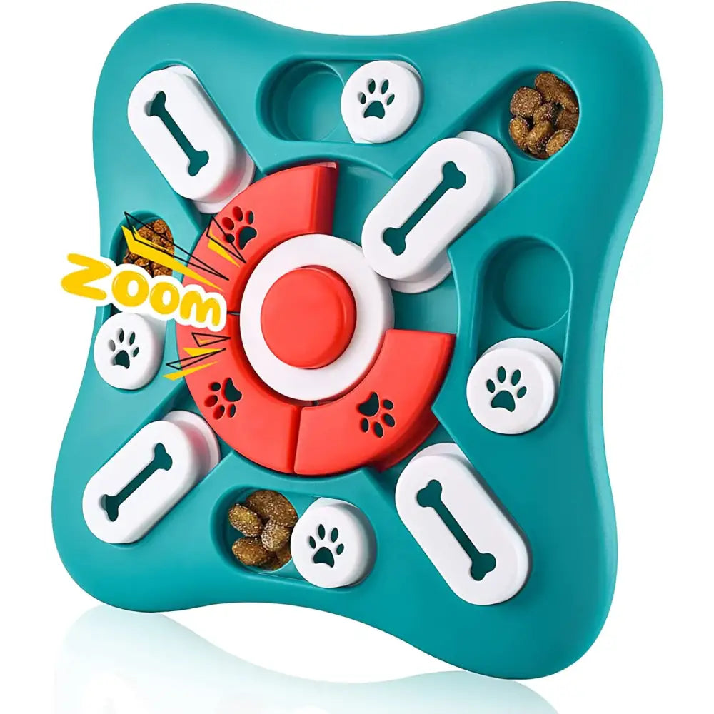 Interactive dog puzzle toy with bone-shaped pieces and treat compartments.