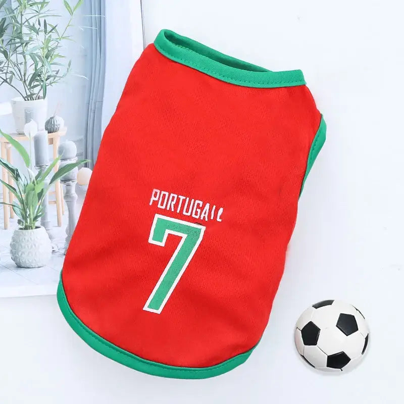 Red and green Portugal soccer jersey with the number 7.