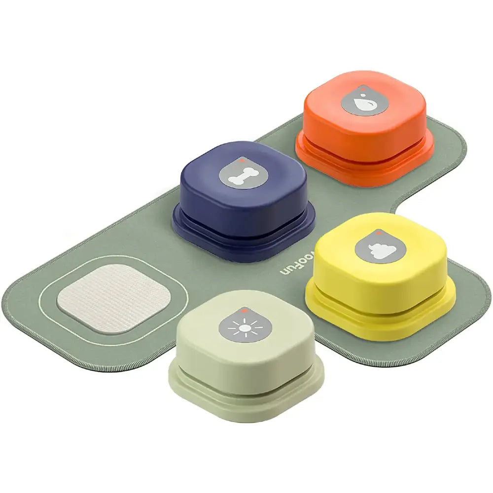 Set of colorful, hexagonal smart tags or tracking devices on a base plate.