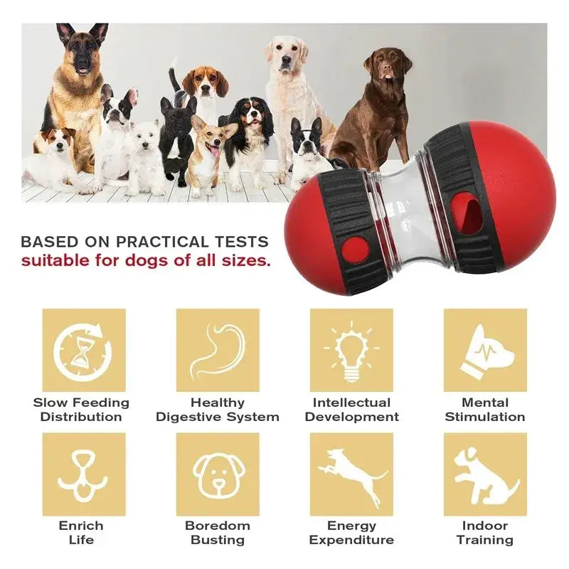 Red and black interactive dog toy or feeding device.