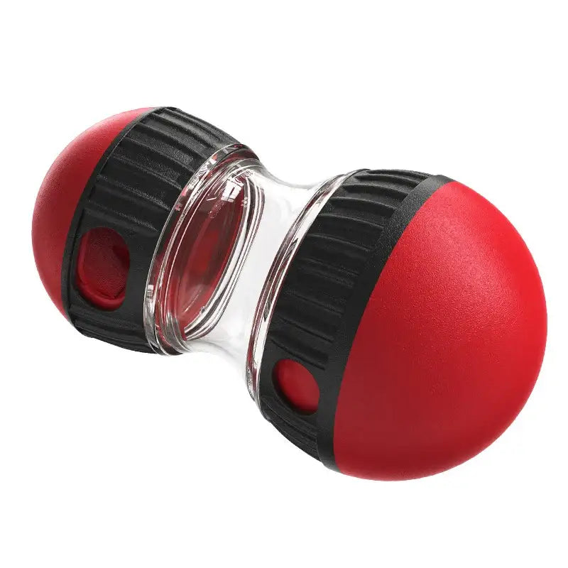 Red and black massage roller with a clear center section.