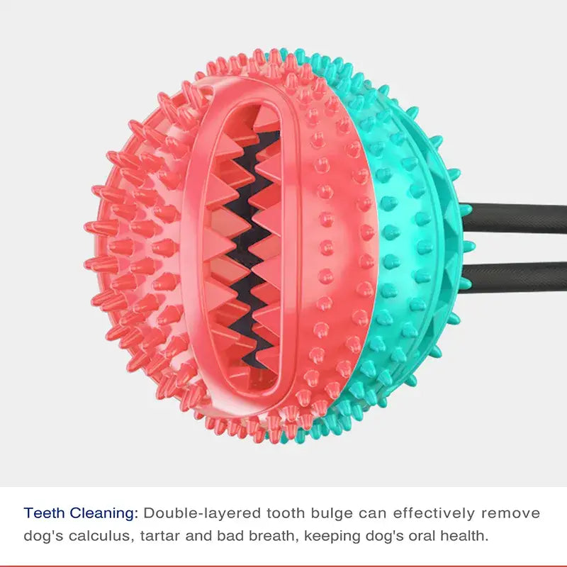 Dual-colored spiked rubber ball toy with a textured surface and jagged opening.