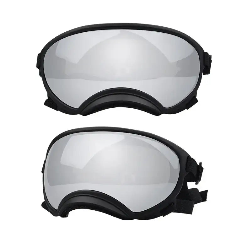 Pair of ski or snowboard goggles with mirrored lenses.