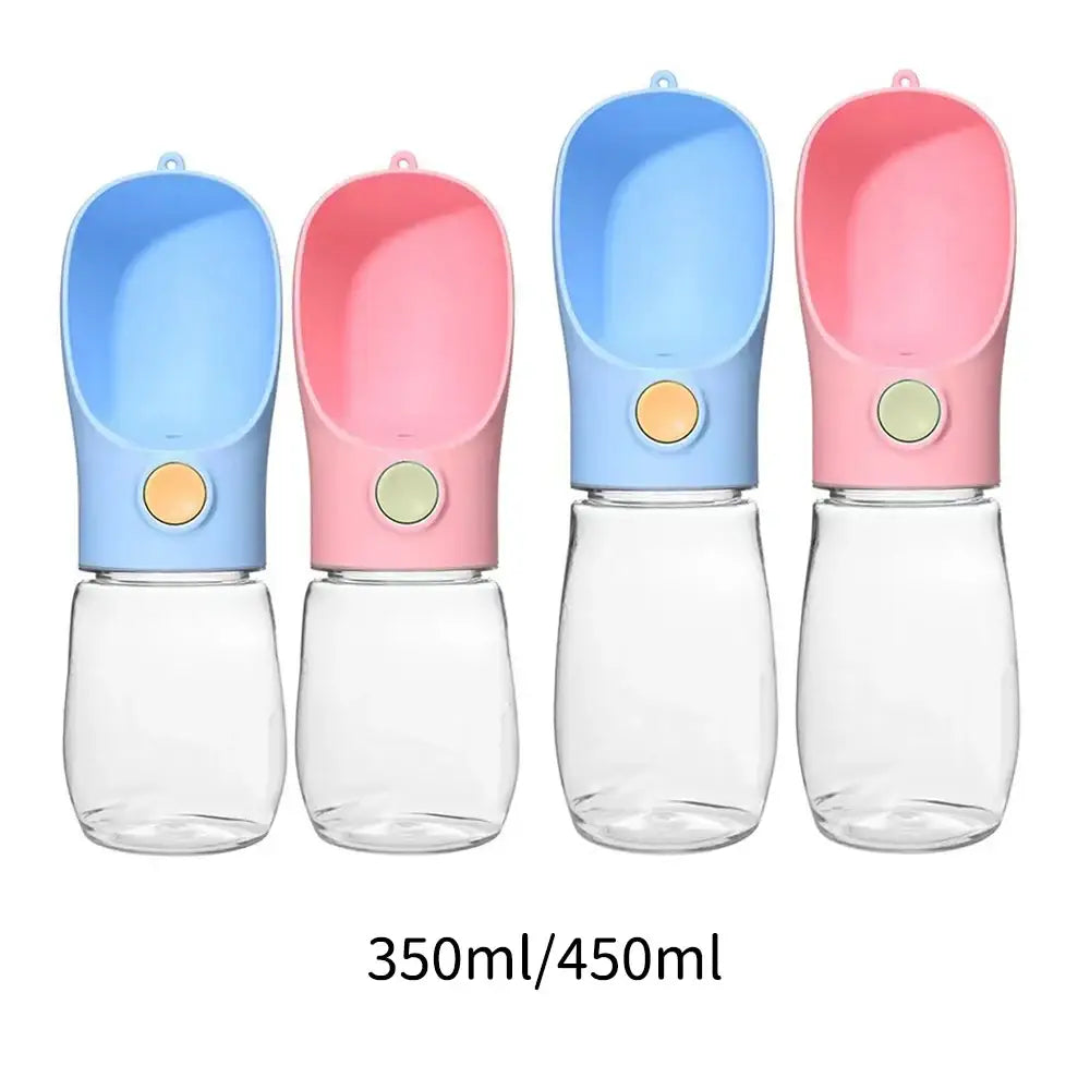 Reusable water bottles with blue and pink silicone tops and clear glass bottoms.