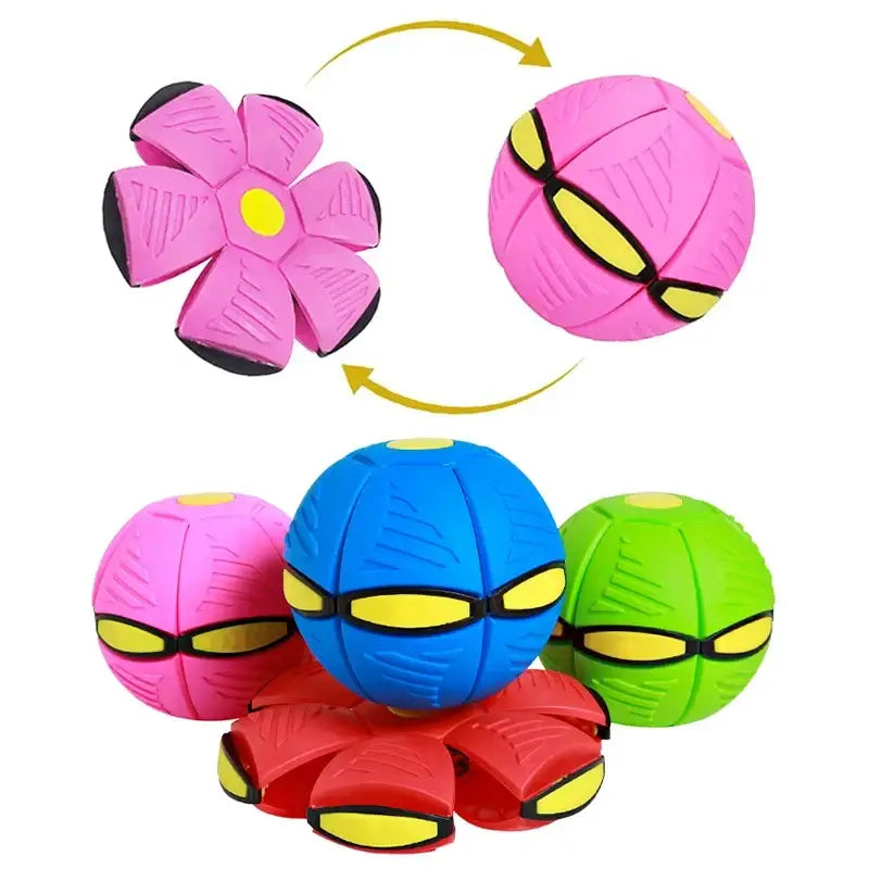 Colorful transforming ball toy that opens into a flower shape.