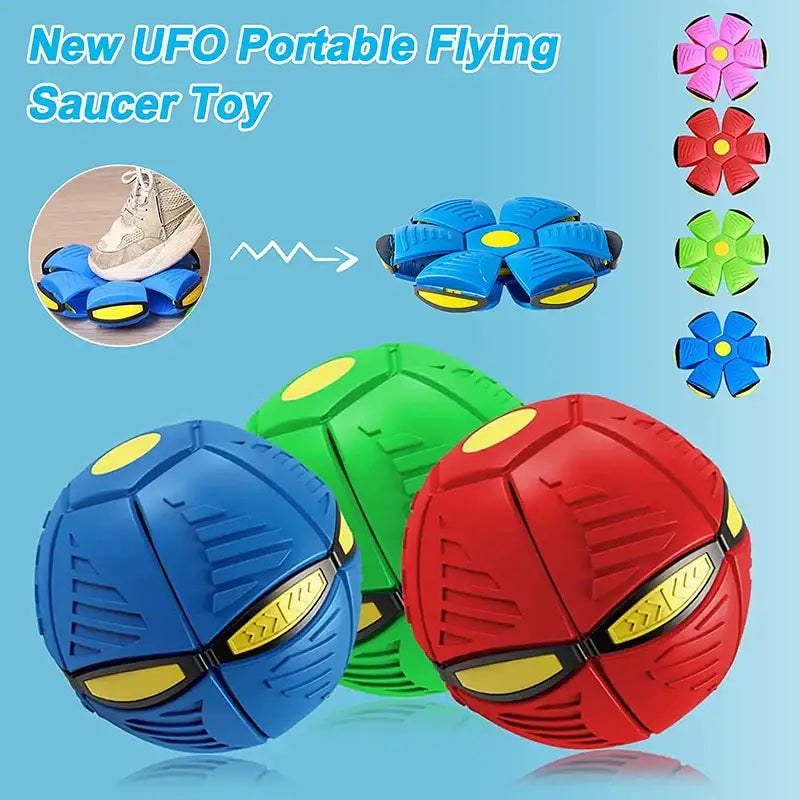 Transforming flying disc toy that opens from a ball shape into a flower-like saucer.