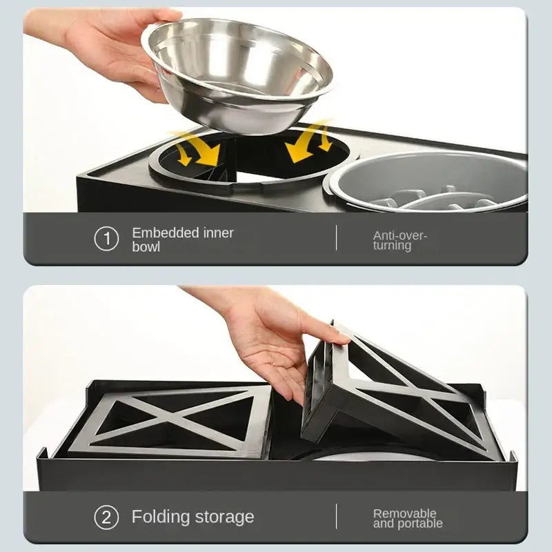 Portable cooking station with folding storage and embedded inner bowl.