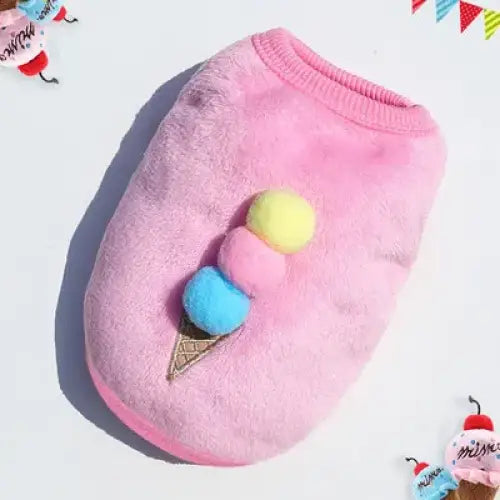 Pink pet sweater with an ice cream cone design on it.