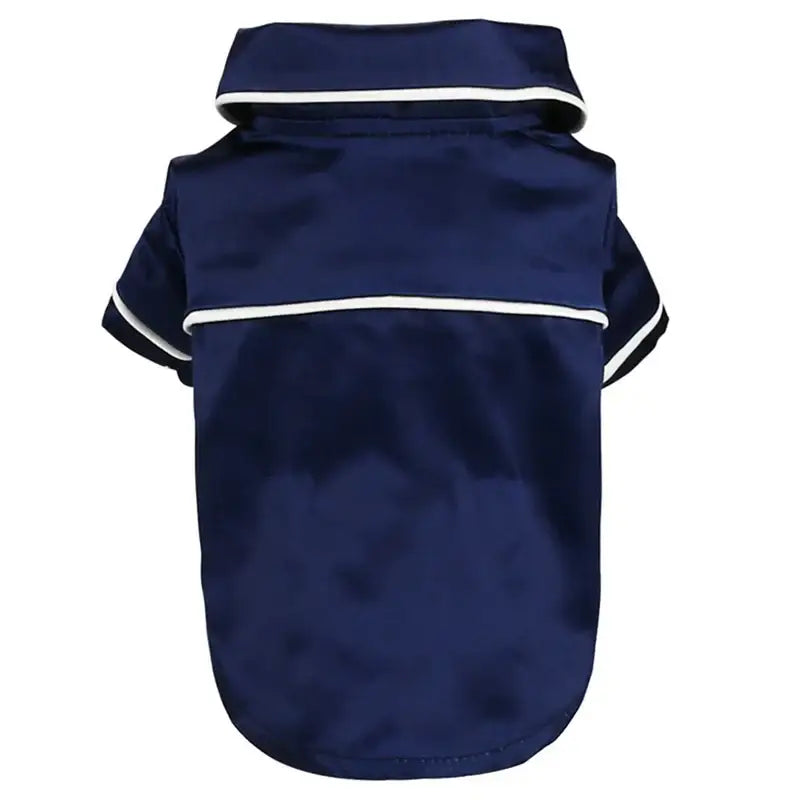 Navy blue polo shirt with white trim for a dog or pet.