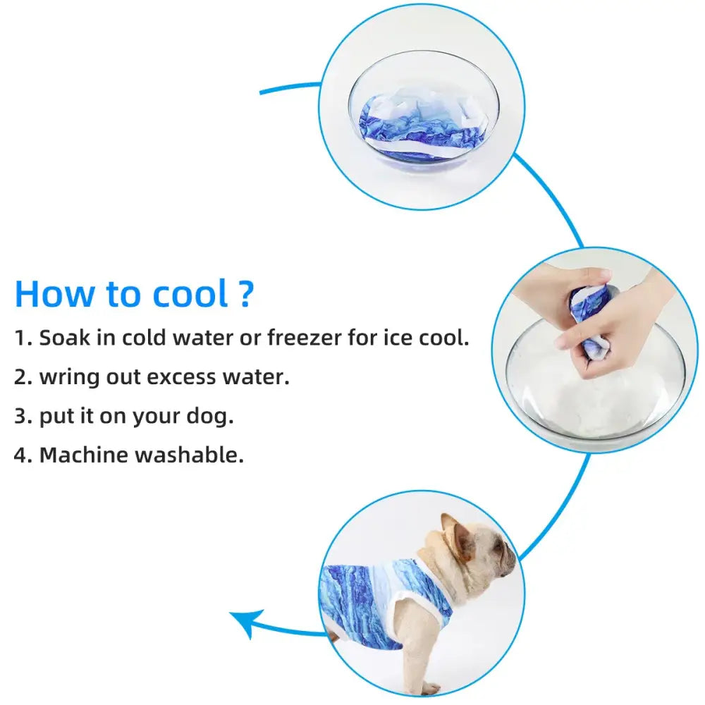 Cooling vest or jacket for dogs with instructions on how to use it.