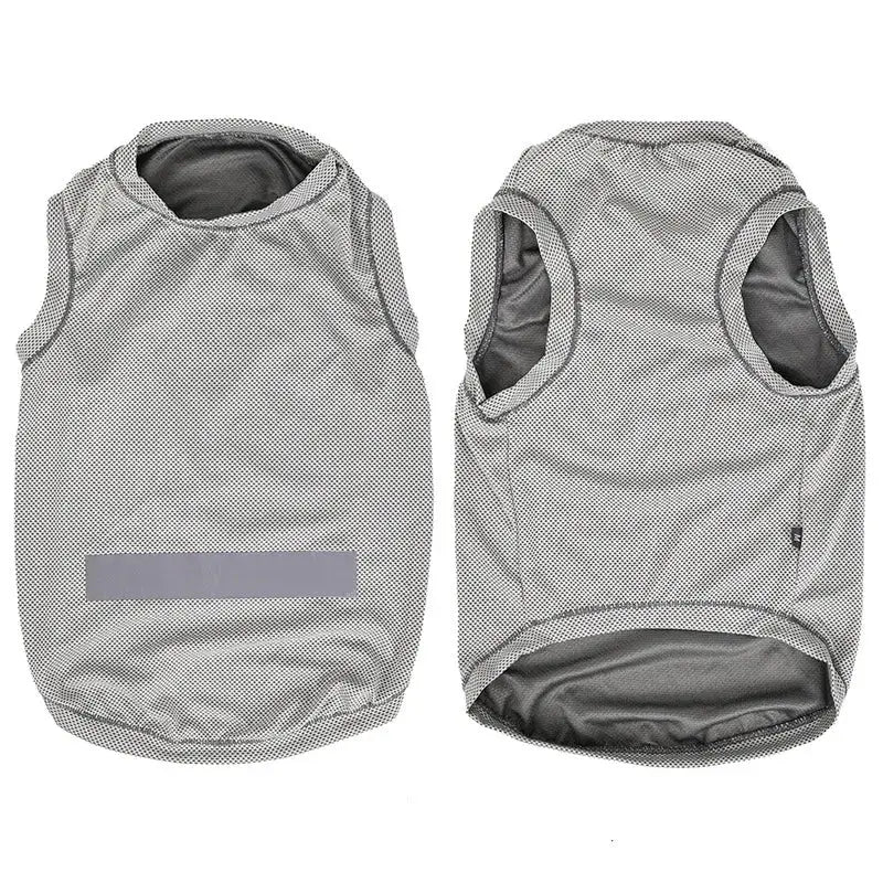 Gray sleeveless dog vest or shirt shown from front and back views.