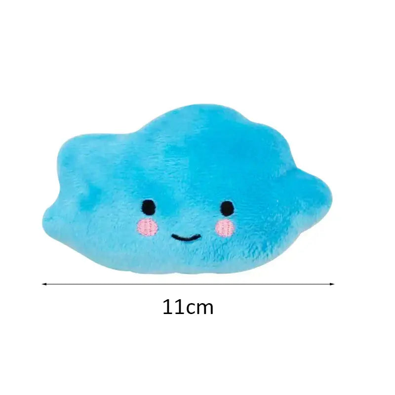 Cute blue plush cloud toy with a smiling face and pink cheeks.