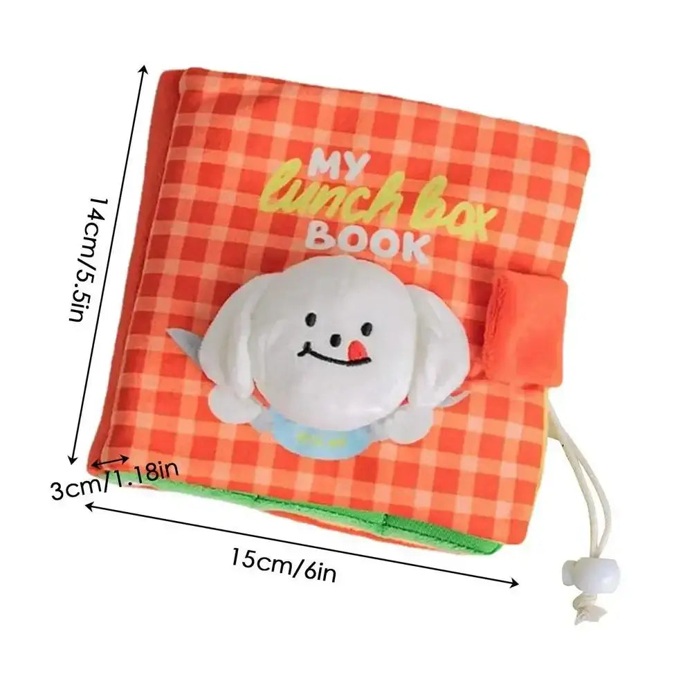 Soft fabric children’s book titled ’My Lunchbox Book’ with a smiling cloud character on the cover.