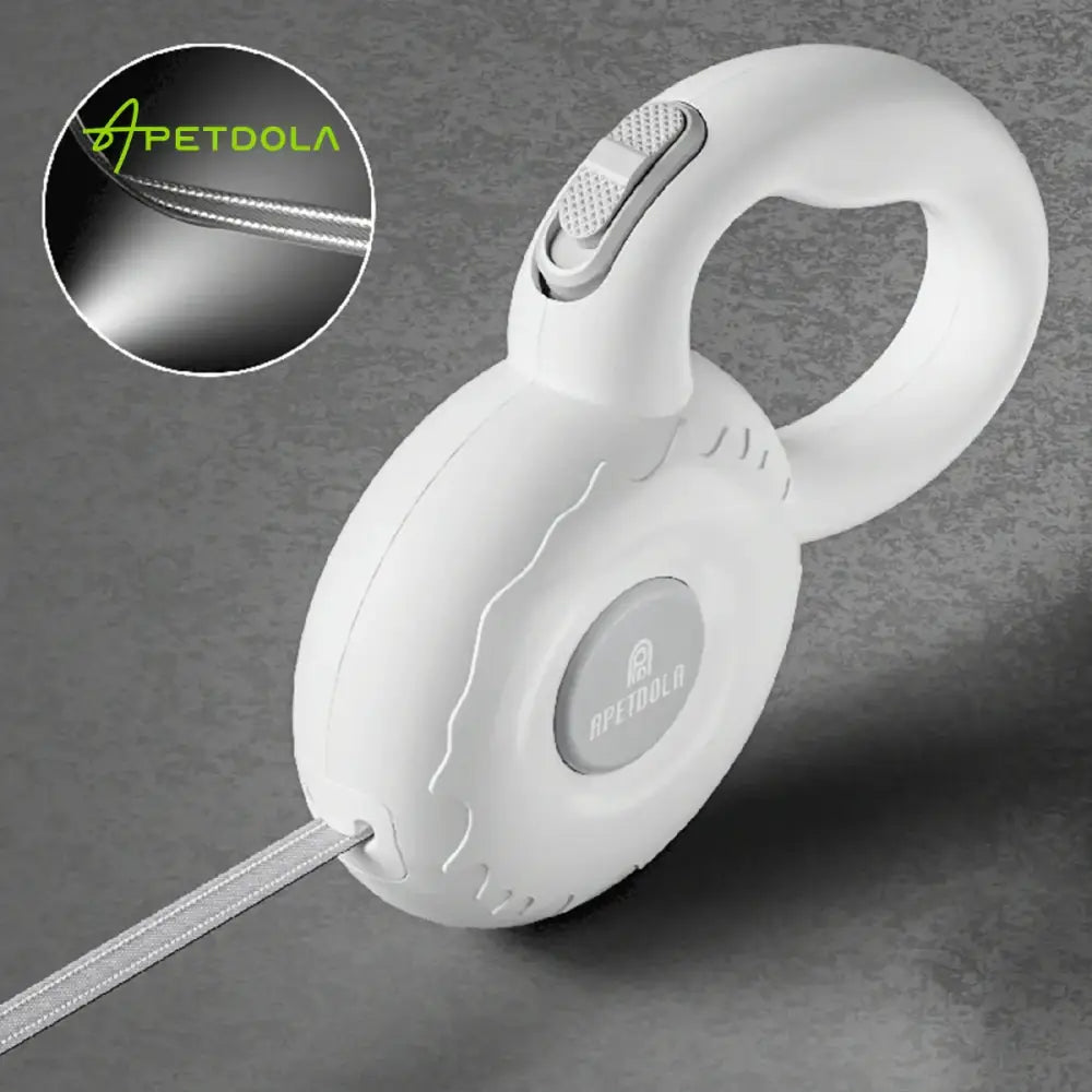 White, circular headphone or earbud case with a built-in retractable cable.