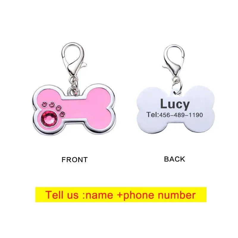 Dog tag charm with customizable front and back sides for pet identification.