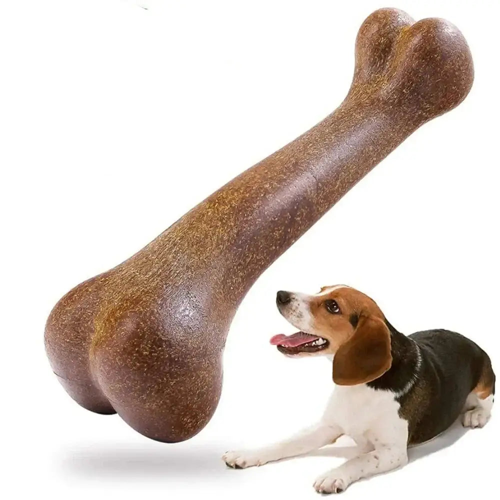 Brown, bone-shaped dog chew toy.