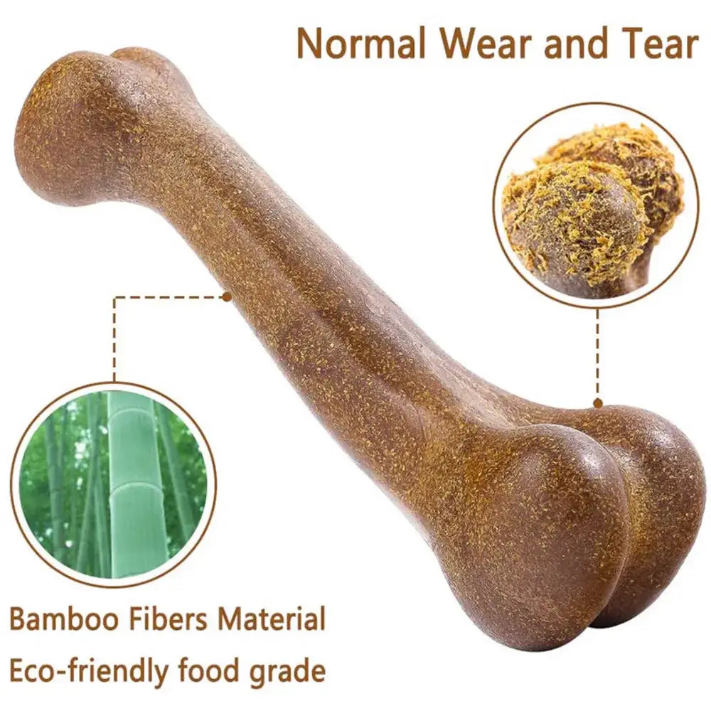 Dog chew toy made from bamboo fibers shaped like a bone.