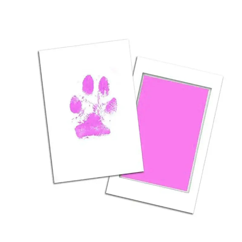 Pink paw print next to a solid pink rectangle, both on white paper-like backgrounds.