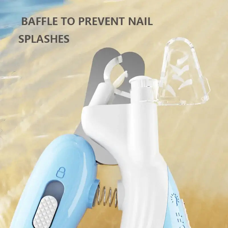 Electric nail clipper with a protective baffle attachment.