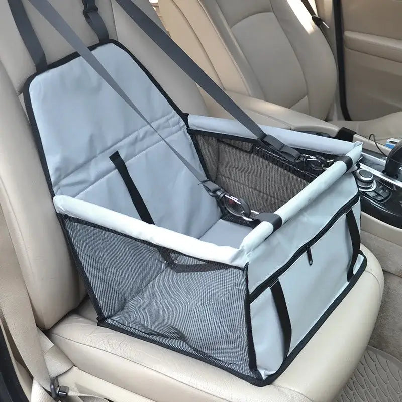 Pet carrier seat for a car.