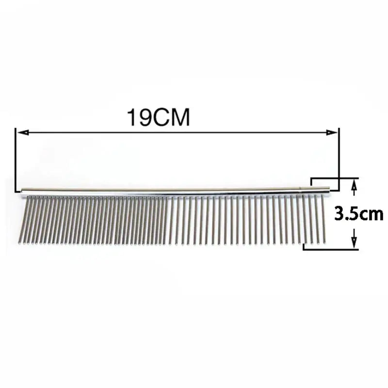 Metal comb with fine, closely-spaced teeth measuring 19cm in length and 3.5cm in height.