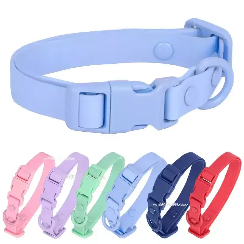 Light blue adjustable pet collar with a plastic buckle and ring.