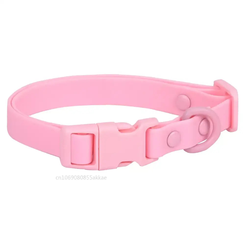 Pink adjustable pet collar with a plastic buckle.