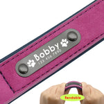 Personalized Pink and Navy Blue Leather Dog Collar - Vignette | DoggyElite