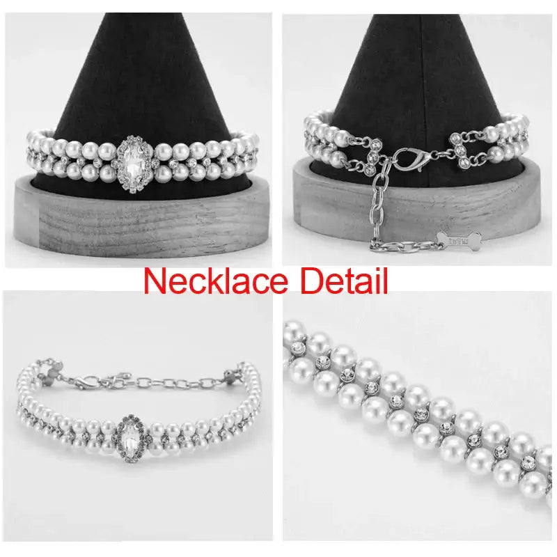 Pearl necklace with an oval diamond centerpiece and intricate clasp design.