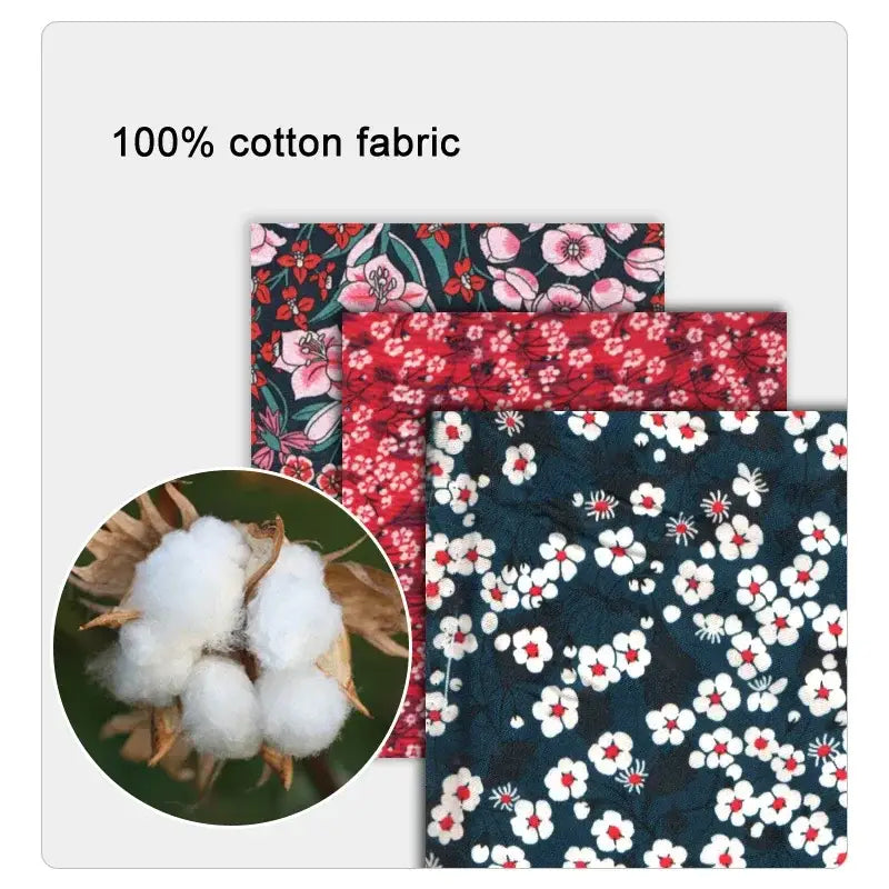 Floral patterned cotton fabric swatches in various colors and designs.