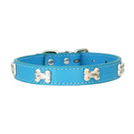 Pink Leather Dog Collar with Bone Studs - Vignette | DoggyElite