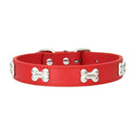 Pink Leather Dog Collar with Bone Studs - Vignette | DoggyElite